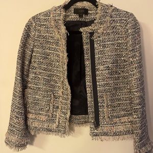 J. Crew tweed cropped jacket with zipper and fringe detail- size 00